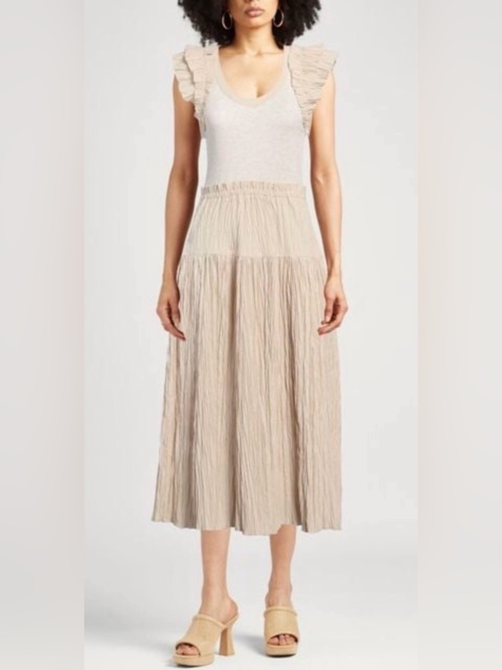 Ulla Johnson Beige Crinkled Midi Dress